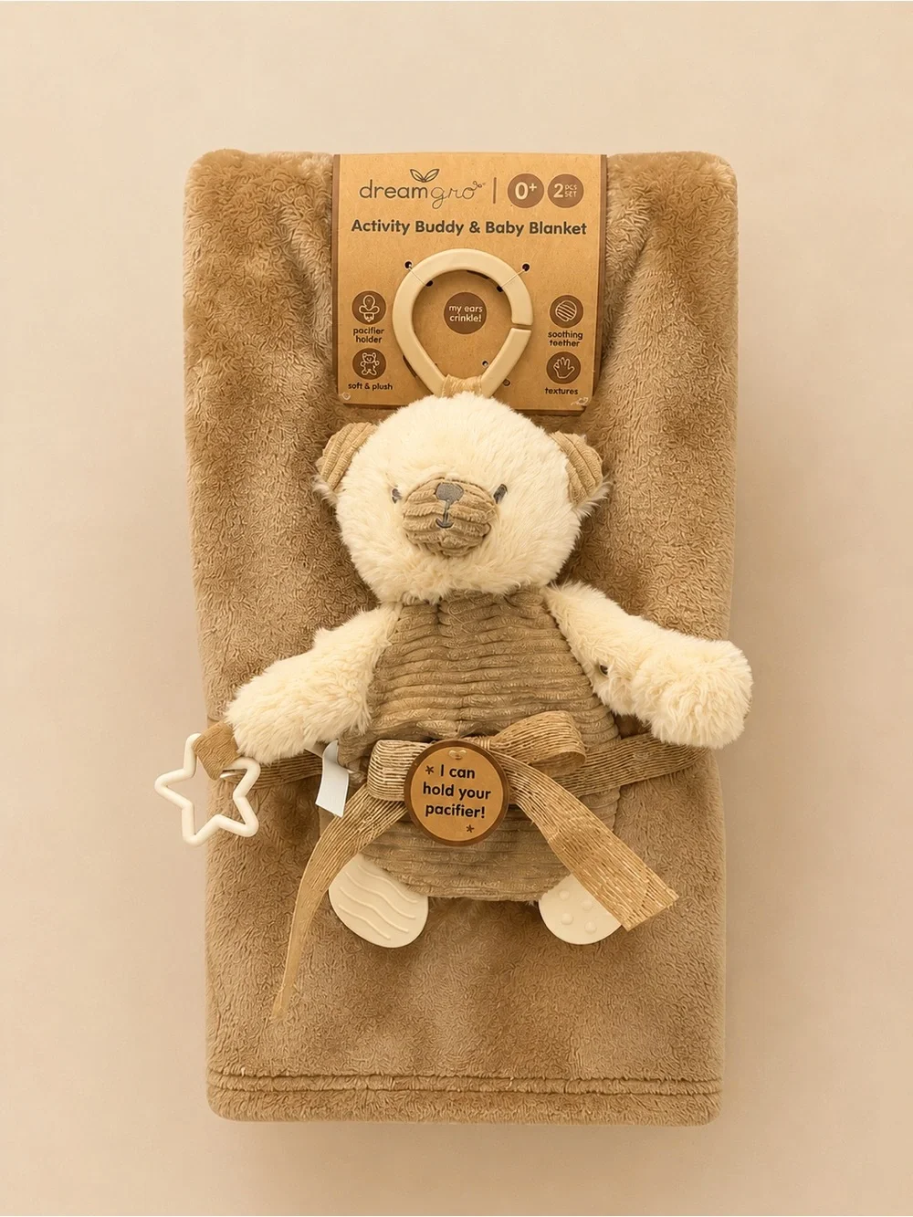 Dreamgro Activity Baby Blanket Pacifier Holder Soothing Teether 30X40